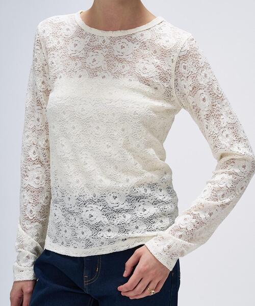 cloenc(クロエンス)の「【マシンウォッシュ】フラワーレースプルオーバー(Tシャツ/カットソー・レディース・オフホワイト/ブラック・02)」の7枚目の写真