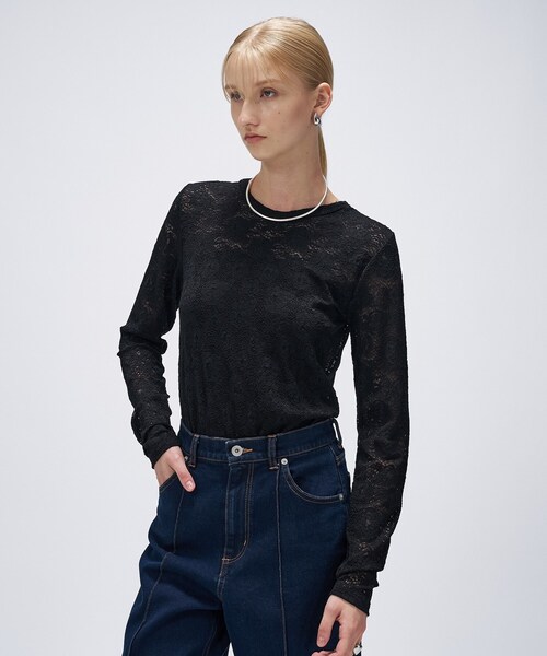 cloenc(クロエンス)の「【マシンウォッシュ】フラワーレースプルオーバー(Tシャツ/カットソー・レディース・オフホワイト/ブラック・02)」の12枚目の写真