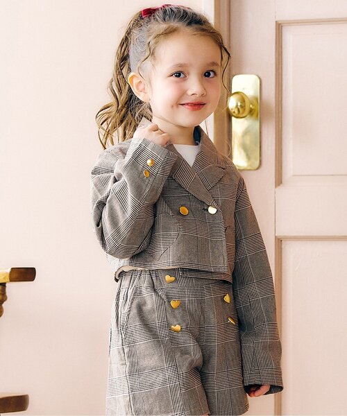 apres les cours(アプレレクール)の「【ジュニア対応】ハートポケットブレザー(テーラードジャケット・キッズ・ネイビー/チェック・100/120/140)」の1枚目の写真