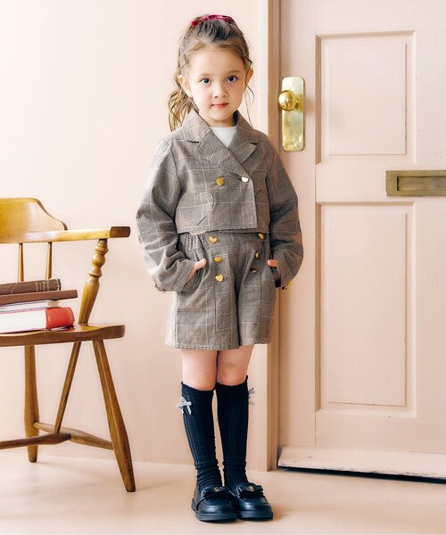 apres les cours(アプレレクール)の「【ジュニア対応】ハートポケットブレザー(テーラードジャケット・キッズ・ネイビー/チェック・100/120/140)」の7枚目の写真