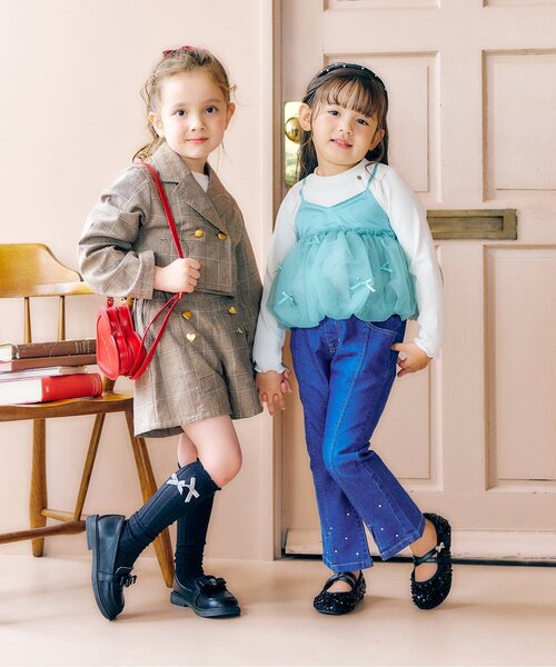 apres les cours(アプレレクール)の「【ジュニア対応】ハートポケットブレザー(テーラードジャケット・キッズ・ネイビー/チェック・100/120/140)」の5枚目の写真