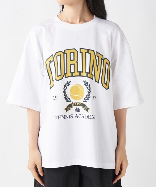 Kappa(カッパ)の「≪ウェルネスシリーズ≫ルーズフィット テニスグラフィック ユニセックスTシャツ(Tシャツ/カットソー・レディース・ホワイト/ブラック/ブラウン系その他・LARGE/MEDIUM/SMALL)」の5枚目の写真