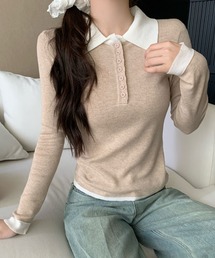 襟付き配色ニット