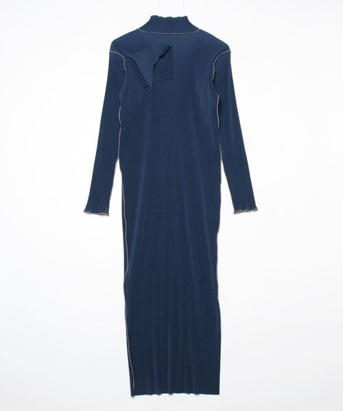 kotoha yokozawa ロングワンピース 青 セール】kotohayokozawa TD WAVE LONG SLEEVE DRESS HIGH NECK TYPE