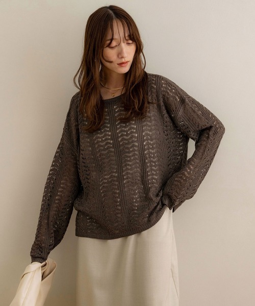 NOAHL(ノアル)の「【NOAHL】デザインメッシュニットプルオーバー(その他トップス・レディース・ブラウン/アイボリー/ブラック・FREE)」の3枚目の写真