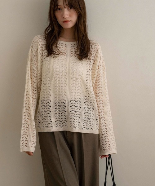 NOAHL(ノアル)の「【NOAHL】デザインメッシュニットプルオーバー(その他トップス・レディース・ブラウン/アイボリー/ブラック・FREE)」の14枚目の写真