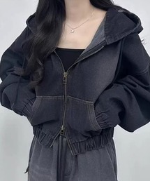 ショート丈フード付きデニムブルゾン