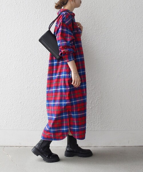 SHIPS any:〈洗濯機可能〉タータン チェック ロング シャツ ワンピース