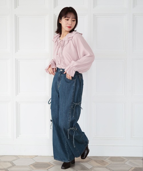 Ruwan yu(ルワンユー)の「フリルネックリボンブラウス【大きいサイズ対応】(シャツ/ブラウス・レディース・ピンク/ブラック・L/LL/3L/4L)」の4枚目の写真