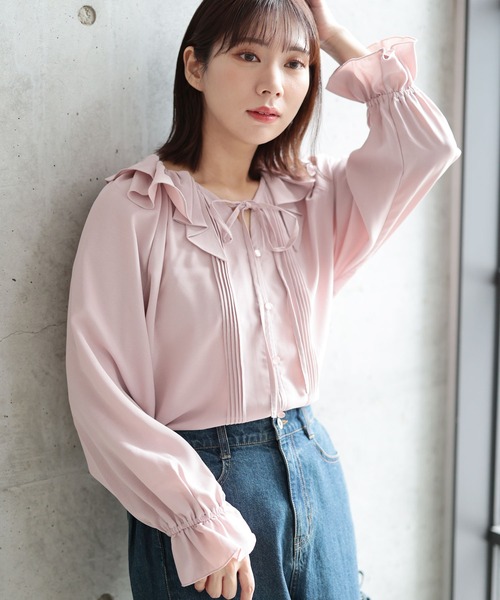 Ruwan yu(ルワンユー)の「フリルネックリボンブラウス【大きいサイズ対応】(シャツ/ブラウス・レディース・ピンク/ブラック・L/LL/3L/4L)」の6枚目の写真