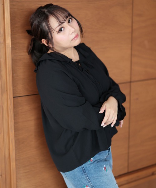 Ruwan yu(ルワンユー)の「フリルネックリボンブラウス【大きいサイズ対応】(シャツ/ブラウス・レディース・ピンク/ブラック・L/LL/3L/4L)」の20枚目の写真