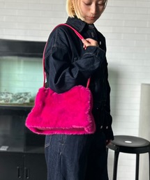 肩掛け エコファー スクエアショルダーバッグ