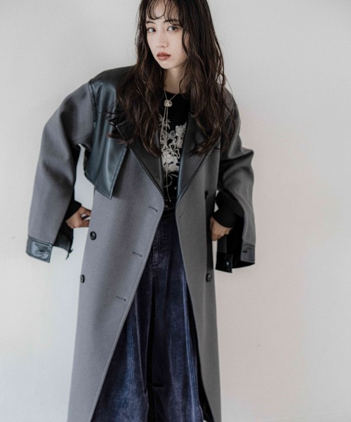 ウーリーテックフェイクレザーキリカエトレンチコート(HARE