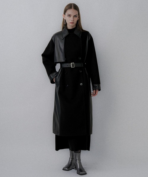 ウーリーテックフェイクレザーキリカエトレンチコート(HARE