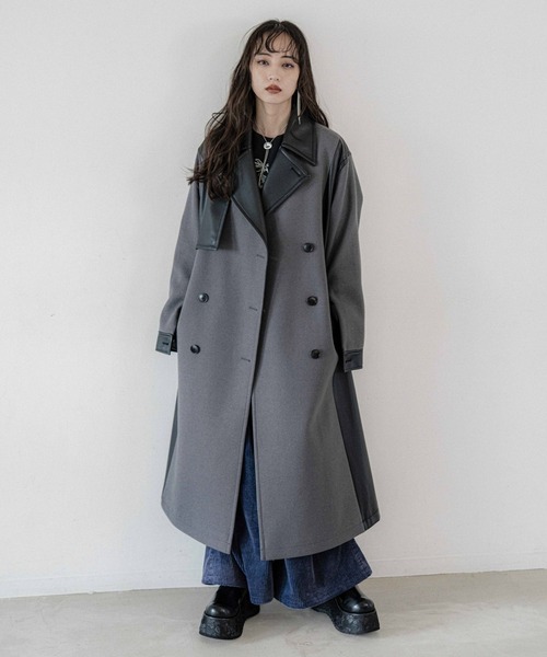 ウーリーテックフェイクレザーキリカエトレンチコート(HARE