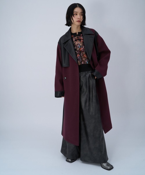 ウーリーテックフェイクレザーキリカエトレンチコート(HARE)（ステン