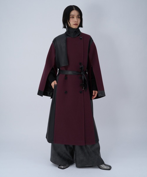 HARE ウーリーテックフェイクレザーキリカエトレンチ 美品 ウーリーテックフェイクレザーキリカエトレンチコート(HARE)（ステン