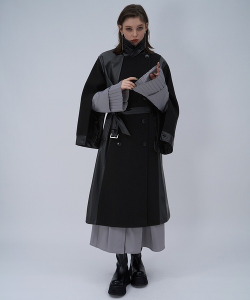 ウーリーテックフェイクレザーキリカエトレンチコート(HARE