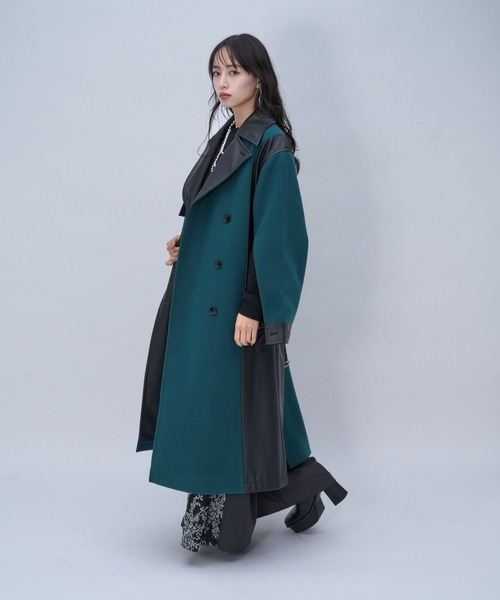 HARE(ハレ)の「ウーリーテックフェイクレザーキリカエトレンチコート(HARE)(チェスターコート・レディース・グレー/ボルドー/ブラック/ブルー/グリーン/ブラウン系その他・FREE)」の8枚目の写真
