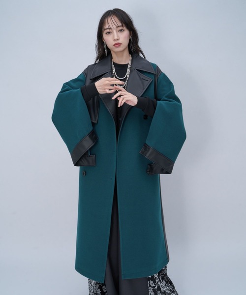 HARE(ハレ)の「ウーリーテックフェイクレザーキリカエトレンチコート(HARE)(チェスターコート・レディース・グレー/ボルドー/ブラック/ブルー/グリーン/ブラウン系その他・FREE)」の9枚目の写真