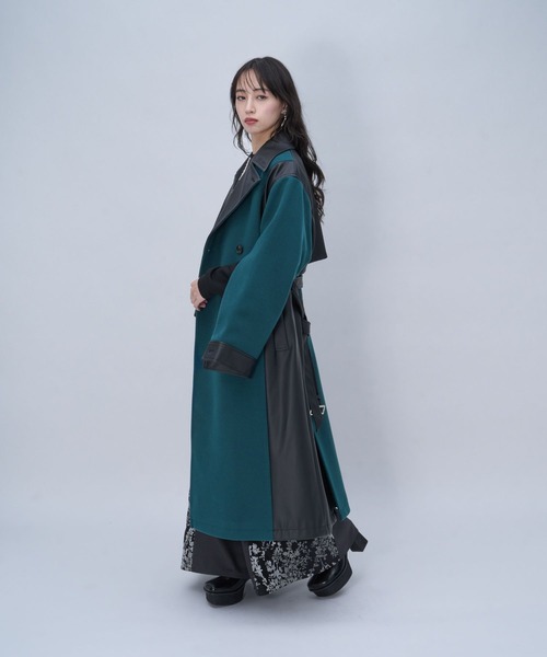 HARE(ハレ)の「ウーリーテックフェイクレザーキリカエトレンチコート(HARE)(チェスターコート・レディース・グレー/ボルドー/ブラック/ブルー/グリーン/ブラウン系その他・FREE)」の10枚目の写真