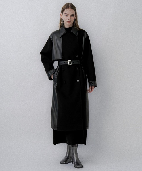 フェイクレザーキリカエトレンチコート(HARE) ウーリーテックフェイクレザーキリカエトレンチコート(HARE