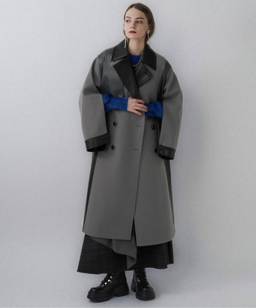 ウーリーテックフェイクレザーキリカエトレンチコート(HARE)（ステン