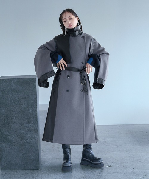 セール】ウーリーテックフェイクレザーキリカエトレンチコート(HARE