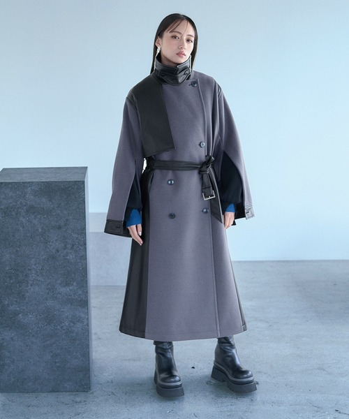 セール】ウーリーテックフェイクレザーキリカエトレンチコート(HARE