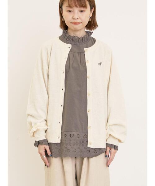 セール】刺繍入りパフスリーブカーディガン（カーディガン/ボレロ