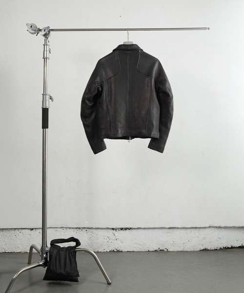 LEATHER PANELED ZIP UP JACKET（ライダースジャケット）｜NVRFRGT
