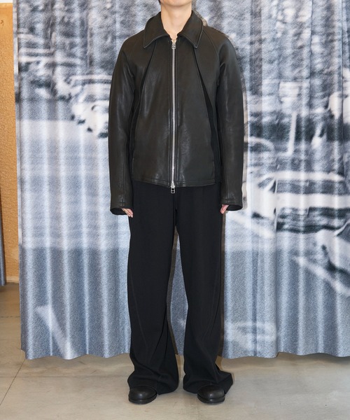 LEATHER PANELED ZIP UP JACKET（ライダースジャケット）｜NVRFRGT