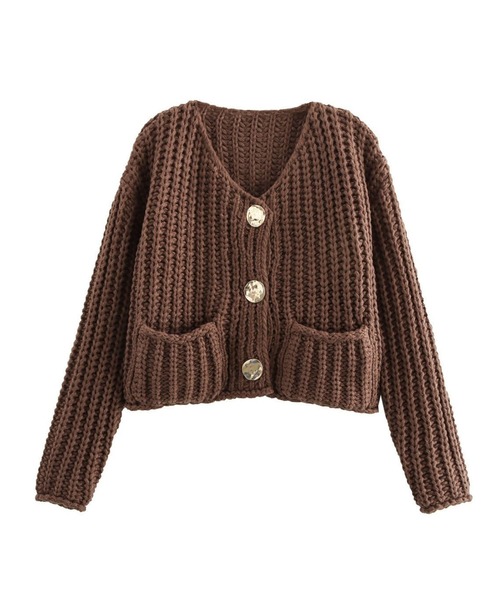 SPIGA（スピーガ）の「ﾒﾀﾙﾎﾞﾀﾝVﾈｯｸﾆｯﾄｶｰﾃﾞｨｶﾞﾝ（カーディガン/ボレロ・レディース・ブラック/ネイビー/ブラウン/レッド/オフホワイト/カーキ/ブルー/アイボリー・FREE）」の4枚目の写真