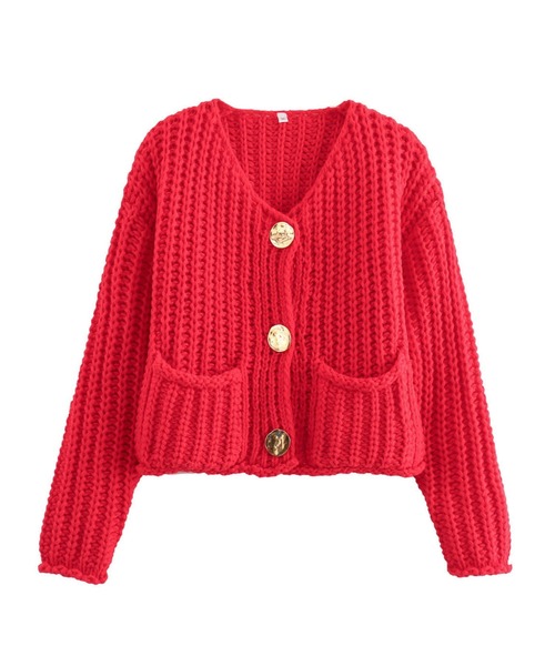 SPIGA（スピーガ）の「ﾒﾀﾙﾎﾞﾀﾝVﾈｯｸﾆｯﾄｶｰﾃﾞｨｶﾞﾝ（カーディガン/ボレロ・レディース・ブラック/ネイビー/ブラウン/レッド/オフホワイト/カーキ/ブルー/アイボリー・FREE）」の8枚目の写真