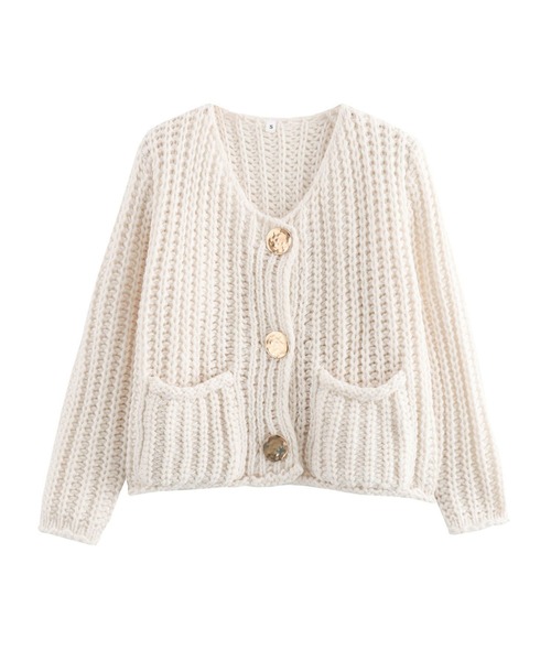 SPIGA（スピーガ）の「ﾒﾀﾙﾎﾞﾀﾝVﾈｯｸﾆｯﾄｶｰﾃﾞｨｶﾞﾝ（カーディガン/ボレロ・レディース・ブラック/ネイビー/ブラウン/レッド/オフホワイト/カーキ/ブルー/アイボリー・FREE）」の2枚目の写真