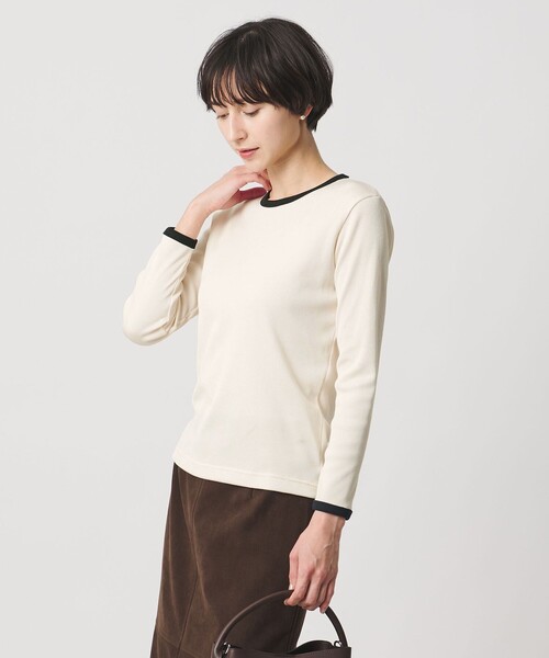UNITED ARROWS(ユナイテッドアローズ)の「リブ バイカラー パイピング カットソー(Tシャツ/カットソー・レディース・オフホワイト/ダークブラウン/ダークグレー/ネイビー/ベージュ・FREE)」の2枚目の写真