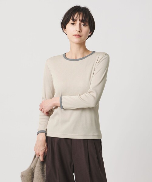 UNITED ARROWS(ユナイテッドアローズ)の「リブ バイカラー パイピング カットソー(Tシャツ/カットソー・レディース・オフホワイト/ダークブラウン/ダークグレー/ネイビー/ベージュ・FREE)」の6枚目の写真