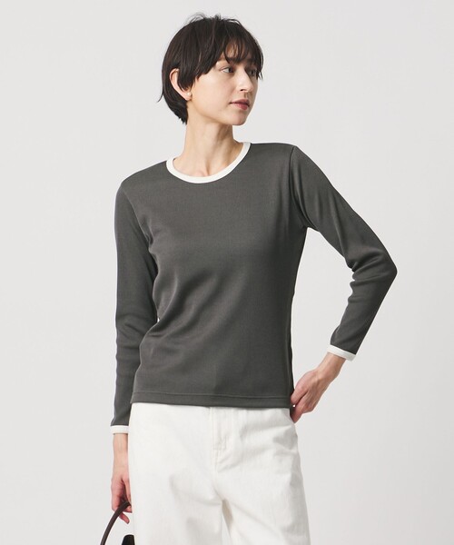 UNITED ARROWS(ユナイテッドアローズ)の「リブ バイカラー パイピング カットソー(Tシャツ/カットソー・レディース・オフホワイト/ダークブラウン/ダークグレー/ネイビー/ベージュ・FREE)」の10枚目の写真