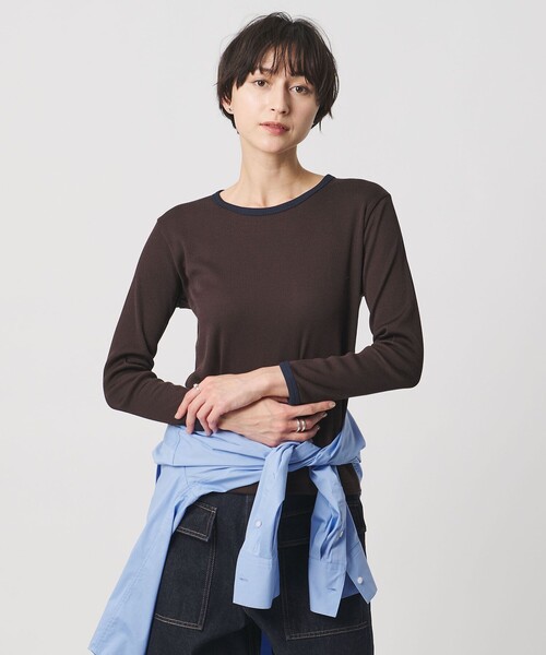 UNITED ARROWS(ユナイテッドアローズ)の「リブ バイカラー パイピング カットソー(Tシャツ/カットソー・レディース・オフホワイト/ダークブラウン/ダークグレー/ネイビー/ベージュ・FREE)」の14枚目の写真