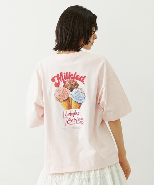 MILKFED.（ミルクフェド）の「TRIPLE ICE WIDE S/S TEE（Tシャツ/カットソー・レディース・ライトピンク/ネイビー/ホワイト・L/M）」の4枚目の写真