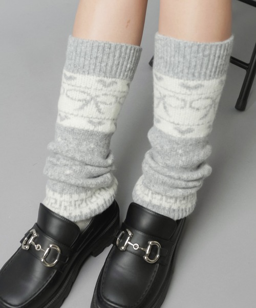 セール】ノルディック柄レッグカバー/リボン（レッグウォーマー