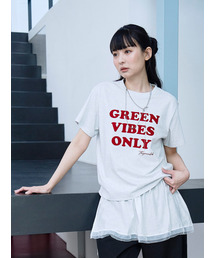 GREEN VIBES ONLY テクスチャーレタリング半袖Tシャツ [メランジグレー]