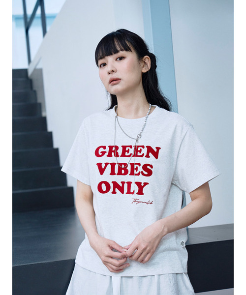 THE GREEN LAB（ザグリーンラボ）の「GREEN VIBES ONLY テクスチャーレタリング半袖Tシャツ [メランジグレー]（Tシャツ/カットソー・レディース・その他・FREE）」の3枚目の写真