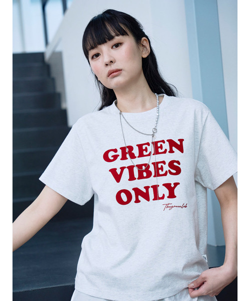 THE GREEN LAB（ザグリーンラボ）の「GREEN VIBES ONLY テクスチャーレタリング半袖Tシャツ [メランジグレー]（Tシャツ/カットソー・レディース・その他・FREE）」の5枚目の写真