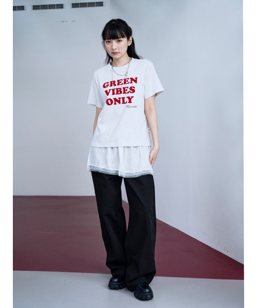 THE GREEN LAB（ザグリーンラボ）の「GREEN VIBES ONLY テクスチャーレタリング半袖Tシャツ [メランジグレー]（Tシャツ/カットソー・レディース・その他・FREE）」の6枚目の写真