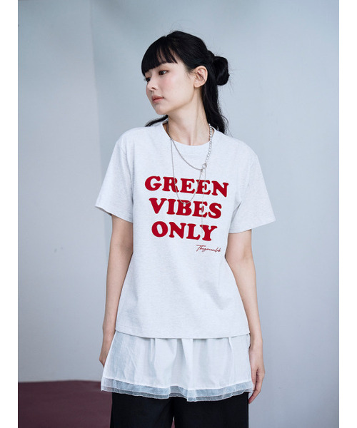 THE GREEN LAB（ザグリーンラボ）の「GREEN VIBES ONLY テクスチャーレタリング半袖Tシャツ [メランジグレー]（Tシャツ/カットソー・レディース・その他・FREE）」の7枚目の写真