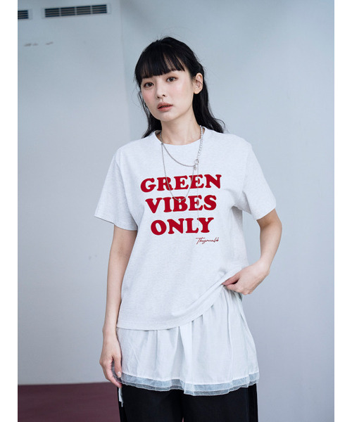 THE GREEN LAB（ザグリーンラボ）の「GREEN VIBES ONLY テクスチャーレタリング半袖Tシャツ [メランジグレー]（Tシャツ/カットソー・レディース・その他・FREE）」の8枚目の写真