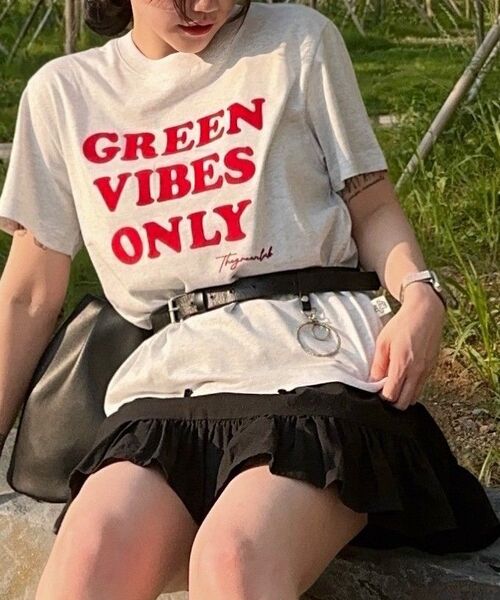 THE GREEN LAB（ザグリーンラボ）の「GREEN VIBES ONLY テクスチャーレタリング半袖Tシャツ [メランジグレー]（Tシャツ/カットソー・レディース・その他・FREE）」の17枚目の写真