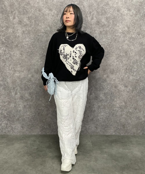 GEVS.(ジェイヴィス)の「ハートジャガードニットプルオーバー<大きいサイズ有>GEVS.(ニット/セーター・レディース・グレー/ブラック・5L/4L/3L/LL/L/M)」の14枚目の写真