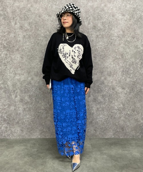 GEVS.(ジェイヴィス)の「ハートジャガードニットプルオーバー<大きいサイズ有>GEVS.(ニット/セーター・レディース・グレー/ブラック・5L/4L/3L/LL/L/M)」の8枚目の写真